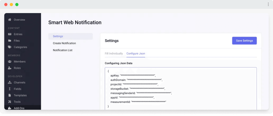 Smart Web Notification Settings Panel